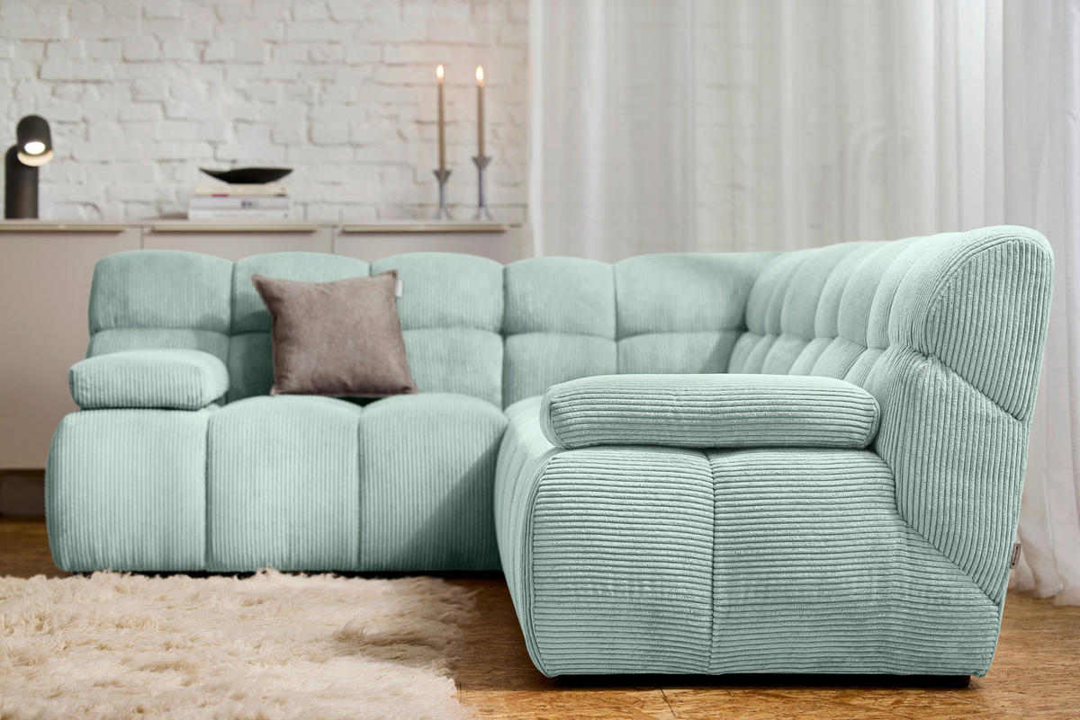 ECKSOFA Pastellblau Cord Rücken echt  - Pastellblau/Schwarz, KONVENTIONELL, Kunststoff/Textil (195/265cm) - Tom Tailor