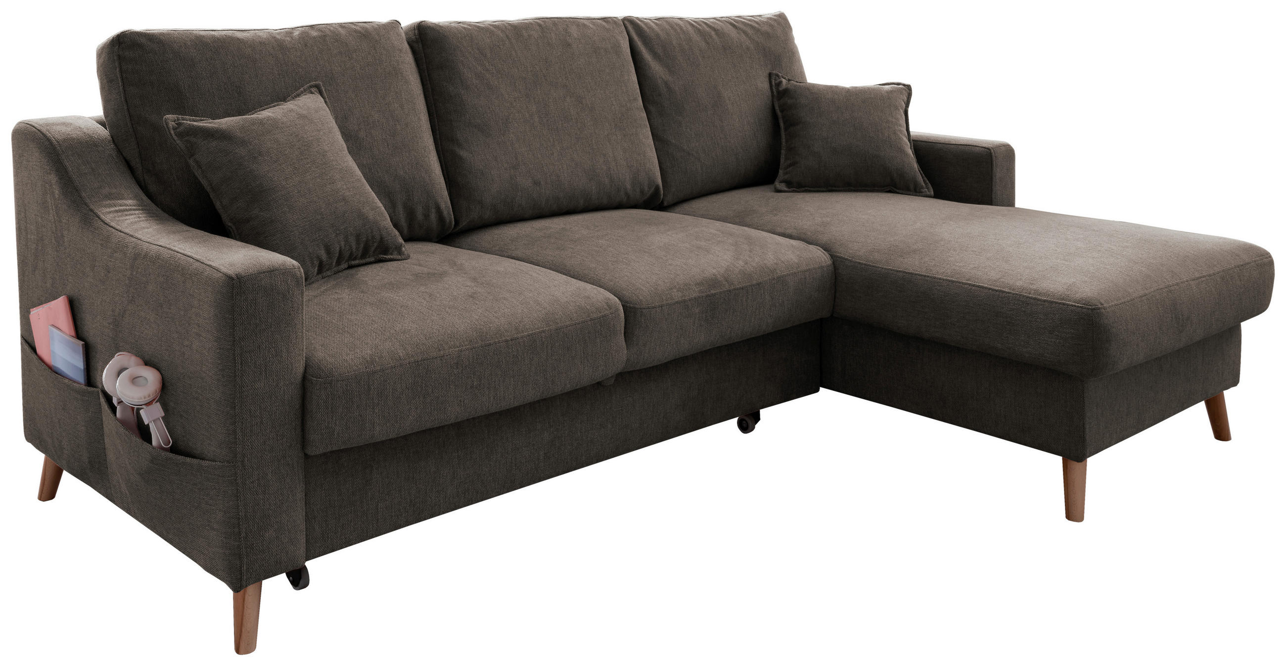 WOHNLANDSCHAFT Braun Struktur - Naturfarben/Braun, KONVENTIONELL, Holz/Textil (228/150cm) - P & B