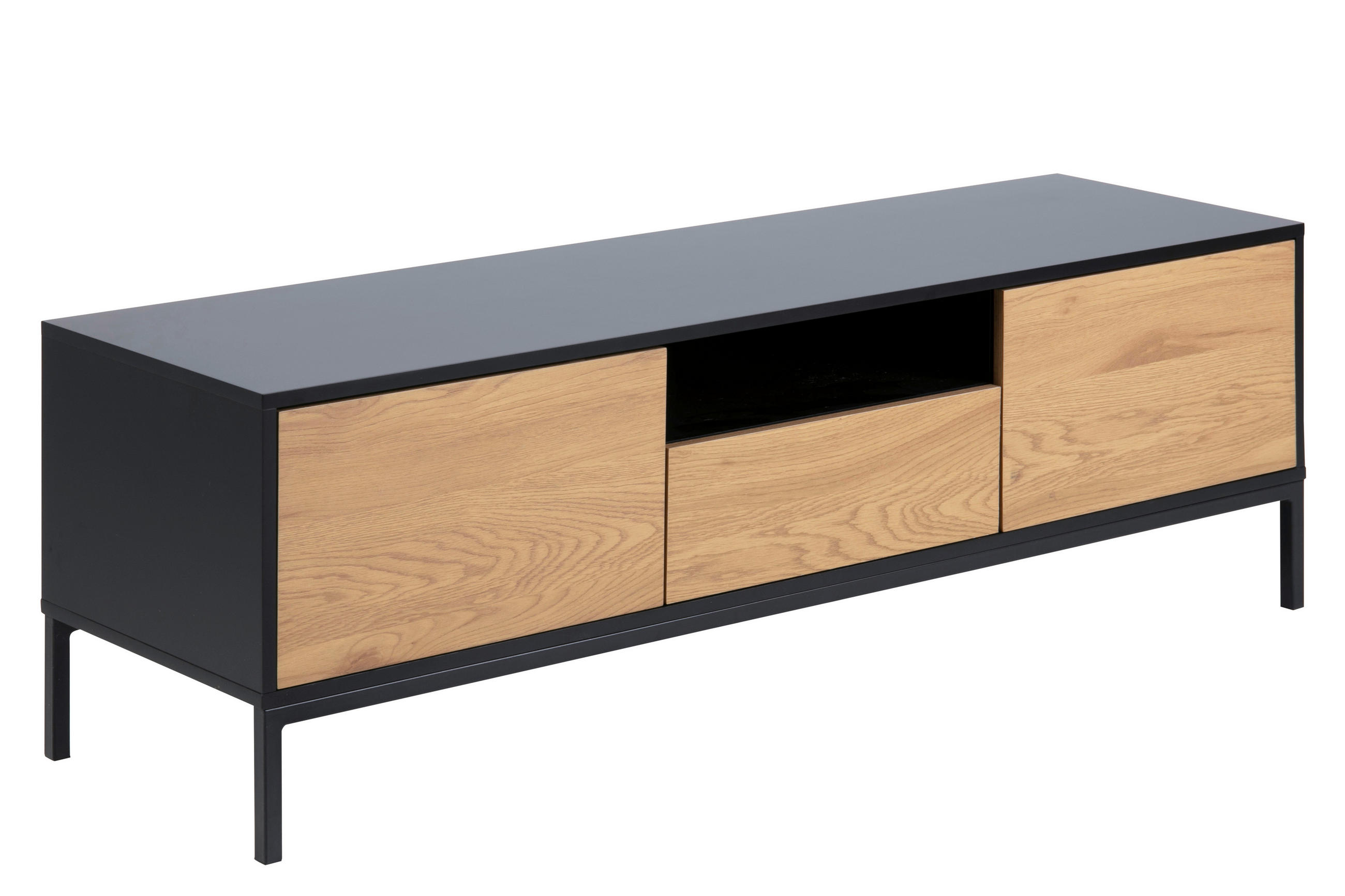 TV-ELEMENT Schwarz, Eichefarben - Eichefarben/Schwarz, MODERN, Holzwerkstoff/Metall (140/45/40cm) - MID.YOU