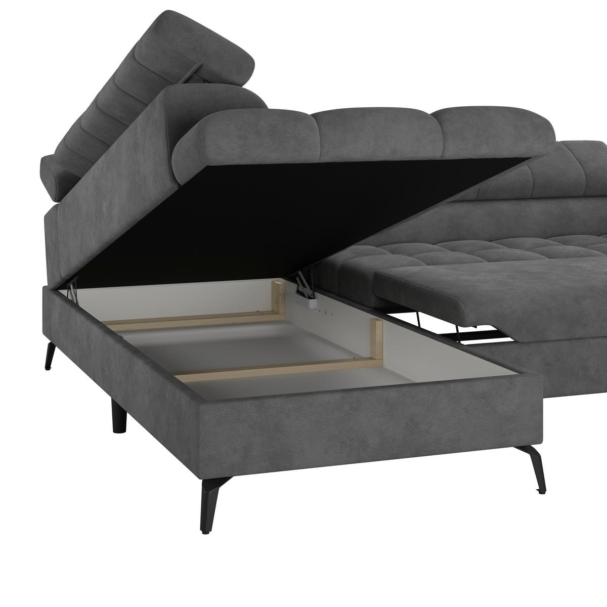 ECKSOFA in Dunkelgrau  - Dunkelgrau/Schwarz, Trend, Kunststoff/Textil (203/261cm) - Livetastic