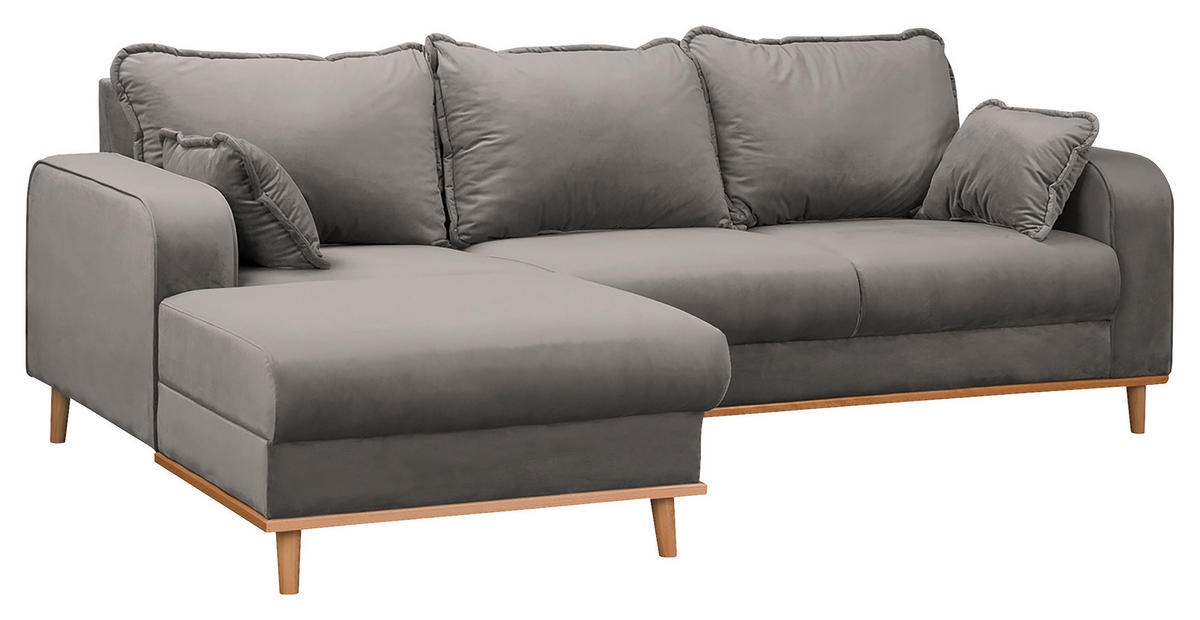 ECKSOFA in Mikrofaser Grau  150/230 cm  - Wengefarben/Grau, Design, Holz/Textil (150/230cm) - Livetastic