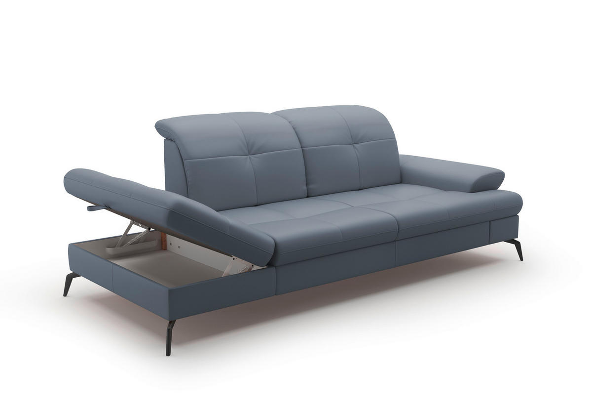 RÉCAMIERE Graublau Echtleder  - Graublau/Schwarz, KONVENTIONELL, Leder/Metall (231/90/122cm) - Sit & More