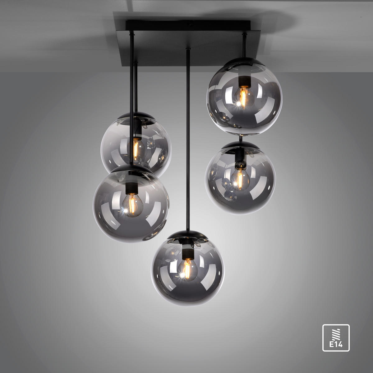 DECKENLEUCHTE 39/39/58,5 cm   - Schwarz, Basics, Glas/Kunststoff (39/39/58,5cm)