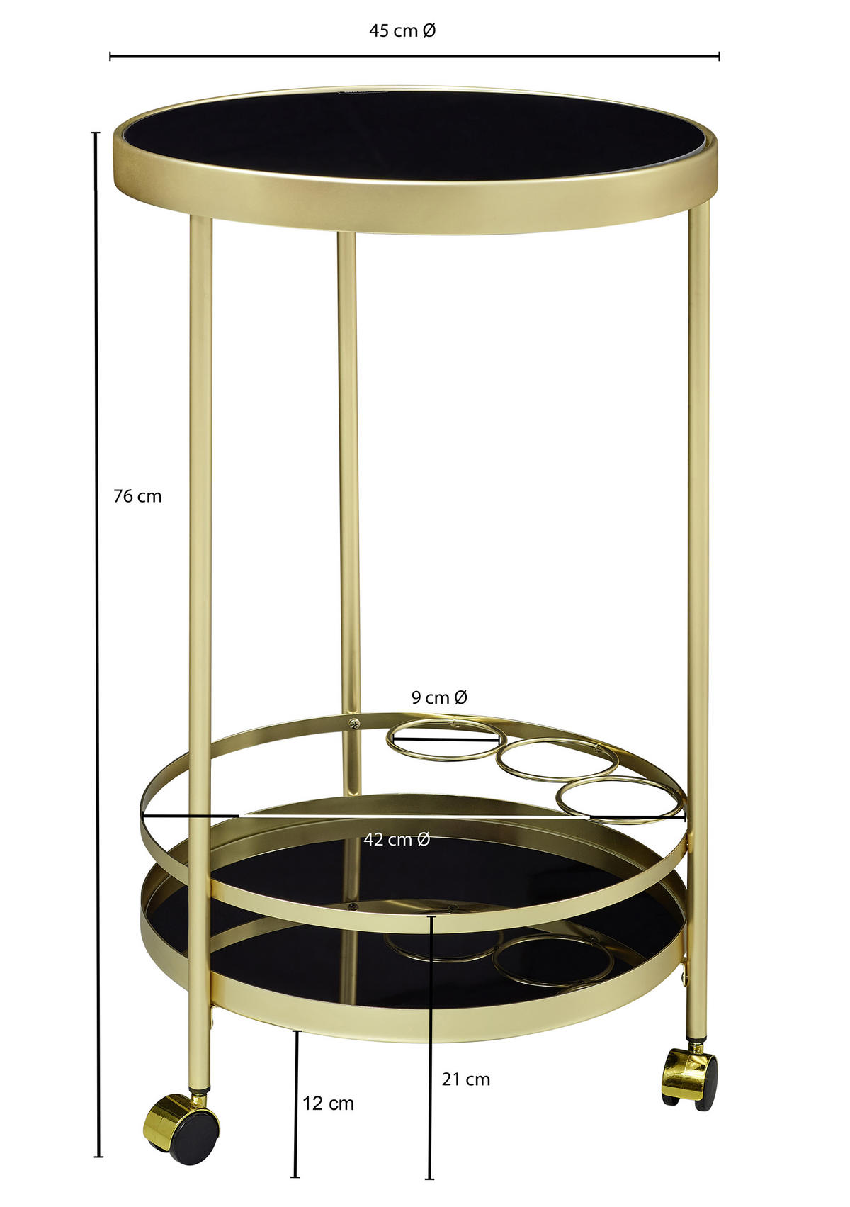 SERVÍROVACÍ VOZÍK, černá, barvy zlata, 45/45/76 cm - černá/barvy zlata, Design, kov/plast (45/45/76cm) - MID.YOU