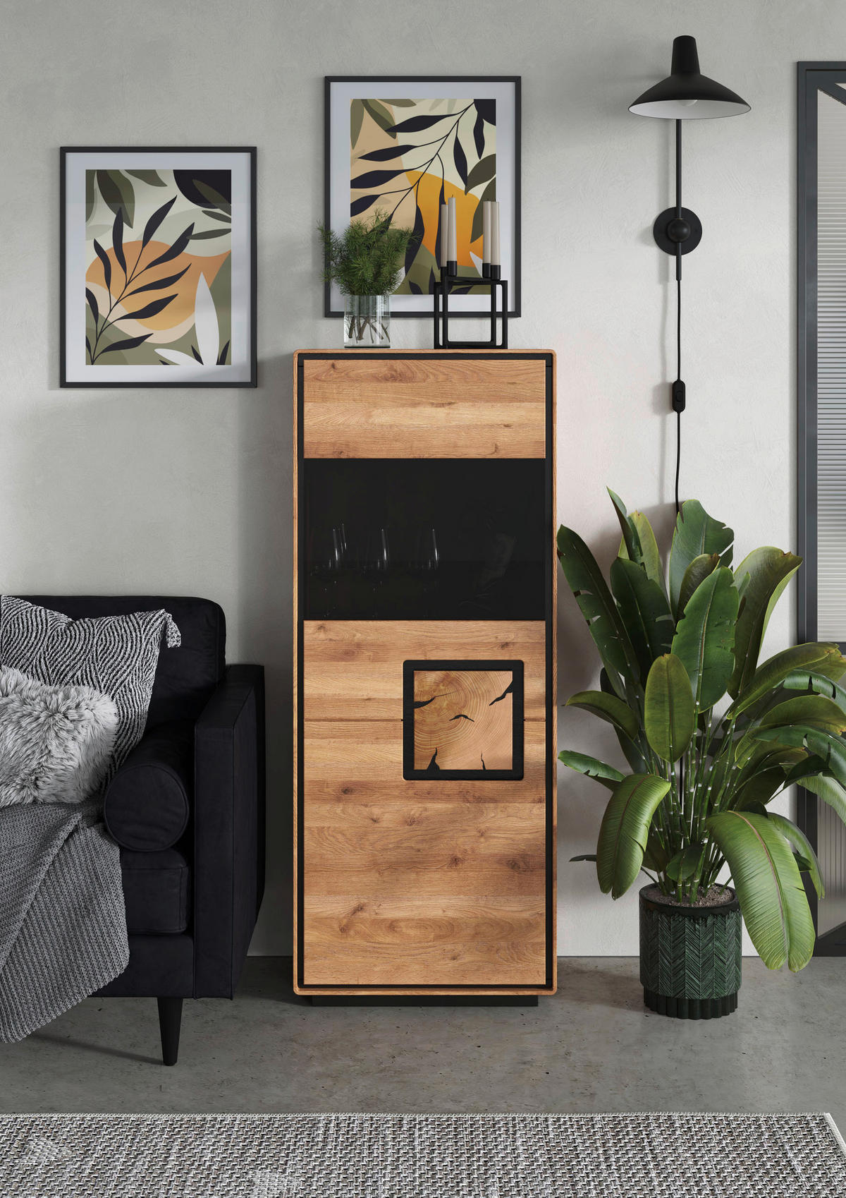 HIGHBOARD  60/152/40 cm  - Wildeiche/Schwarz, Basics, Holz (60/152/40cm) - Livetastic