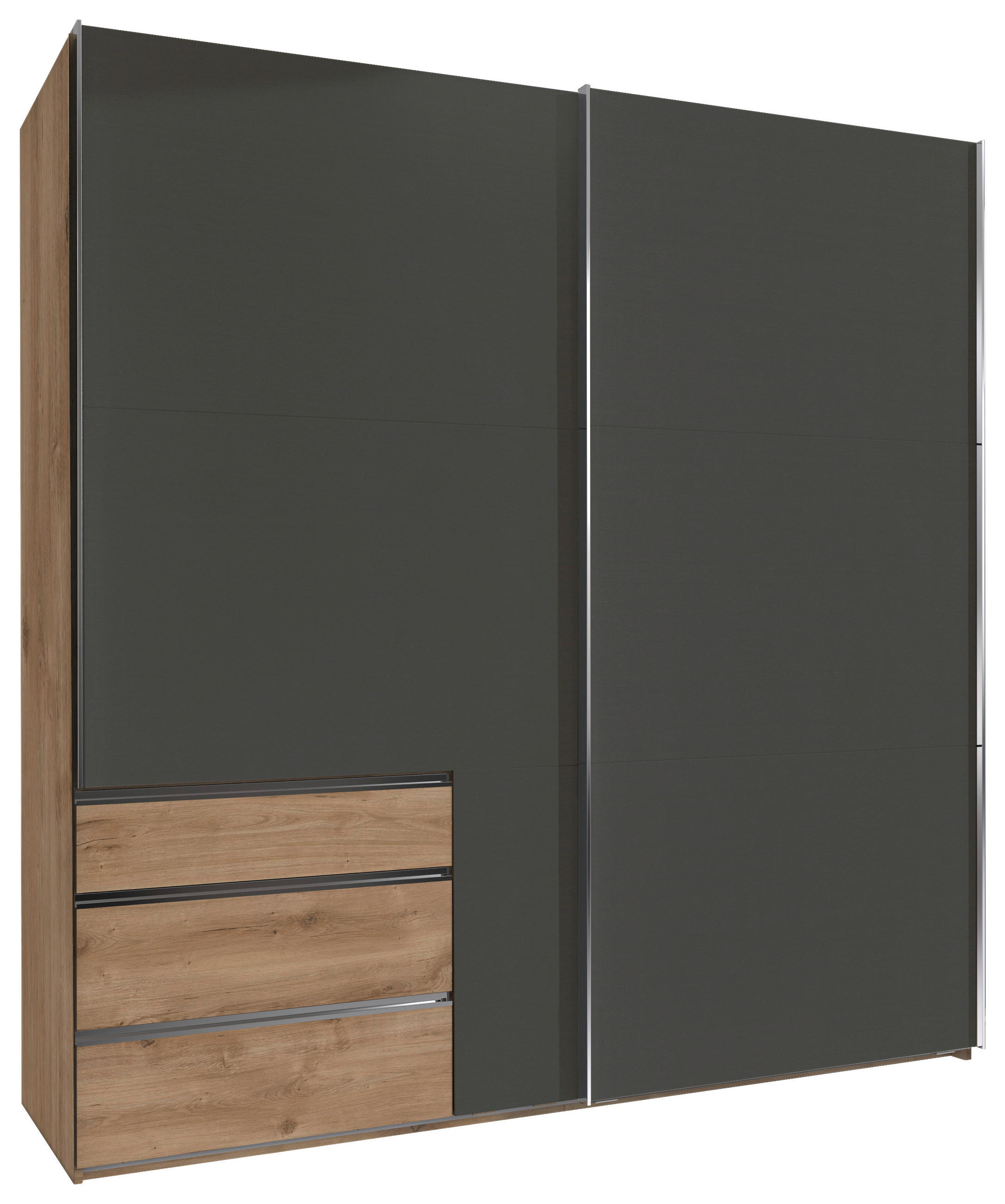 SCHWEBETÜRENSCHRANK 200/216/65 cm 2-türig Graphitfarben, Plankeneiche  - Chromfarben/Plankeneiche, MODERN, Holzwerkstoff (200/216/65cm) - MID.YOU