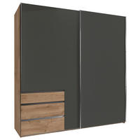 SCHWEBETÜRENSCHRANK 200/216/65 cm 2-türig Graphitfarben, Plankeneiche  - Chromfarben/Plankeneiche, MODERN, Holzwerkstoff (200/216/65cm) - MID.YOU