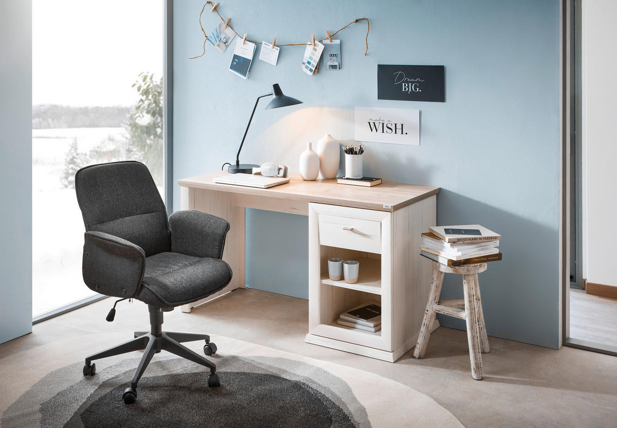 SCHREIBTISCH 135/59/76 cm  in Grau, Weiss  - Weiss/Grau, Lifestyle, Holzwerkstoff/Metall (135/59/76cm) - Hom`in