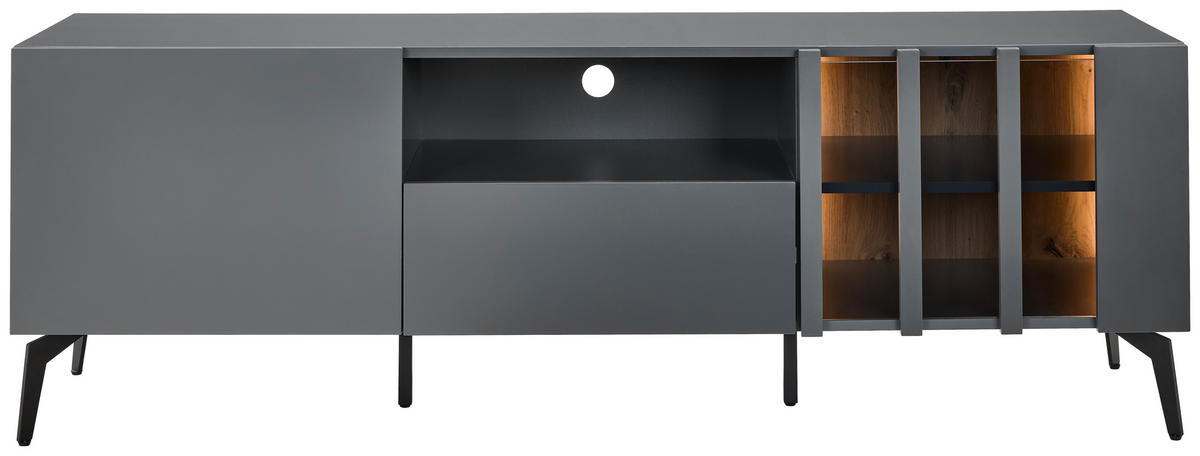 LOWBOARD - Schwarz/Grau, Design, Glas/Holzwerkstoff (166/56,6/41,5cm) - Novel