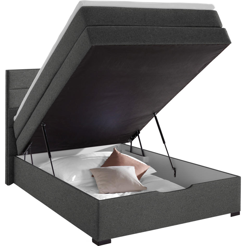 Thumbnail - Carryhome Boxspringbett, Hellgrau, Textil, Kiefer, vollmassiv, H2, Höhe ca. 17 cm, 120x200 cm, Federkernmatratze, Stoffa...