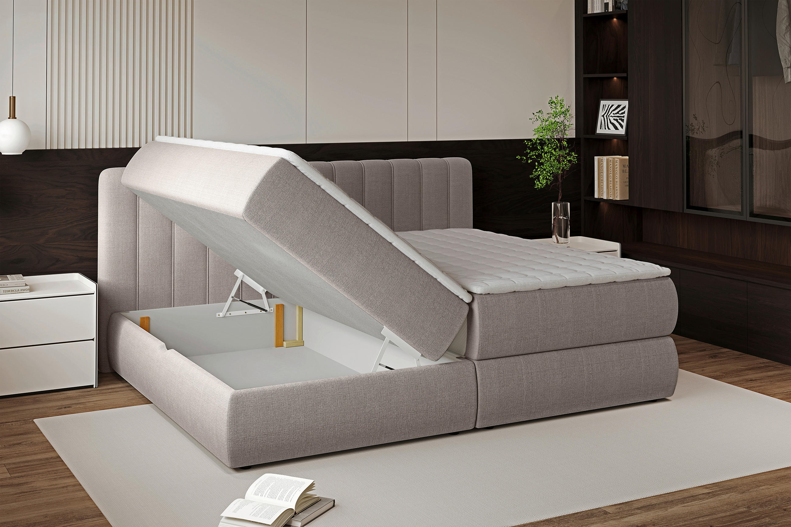 BOXSPRINGBETT 240/200 cm  in Taupe  - Taupe/Schwarz, Design, Kunststoff/Textil (240/200cm) - Chameo