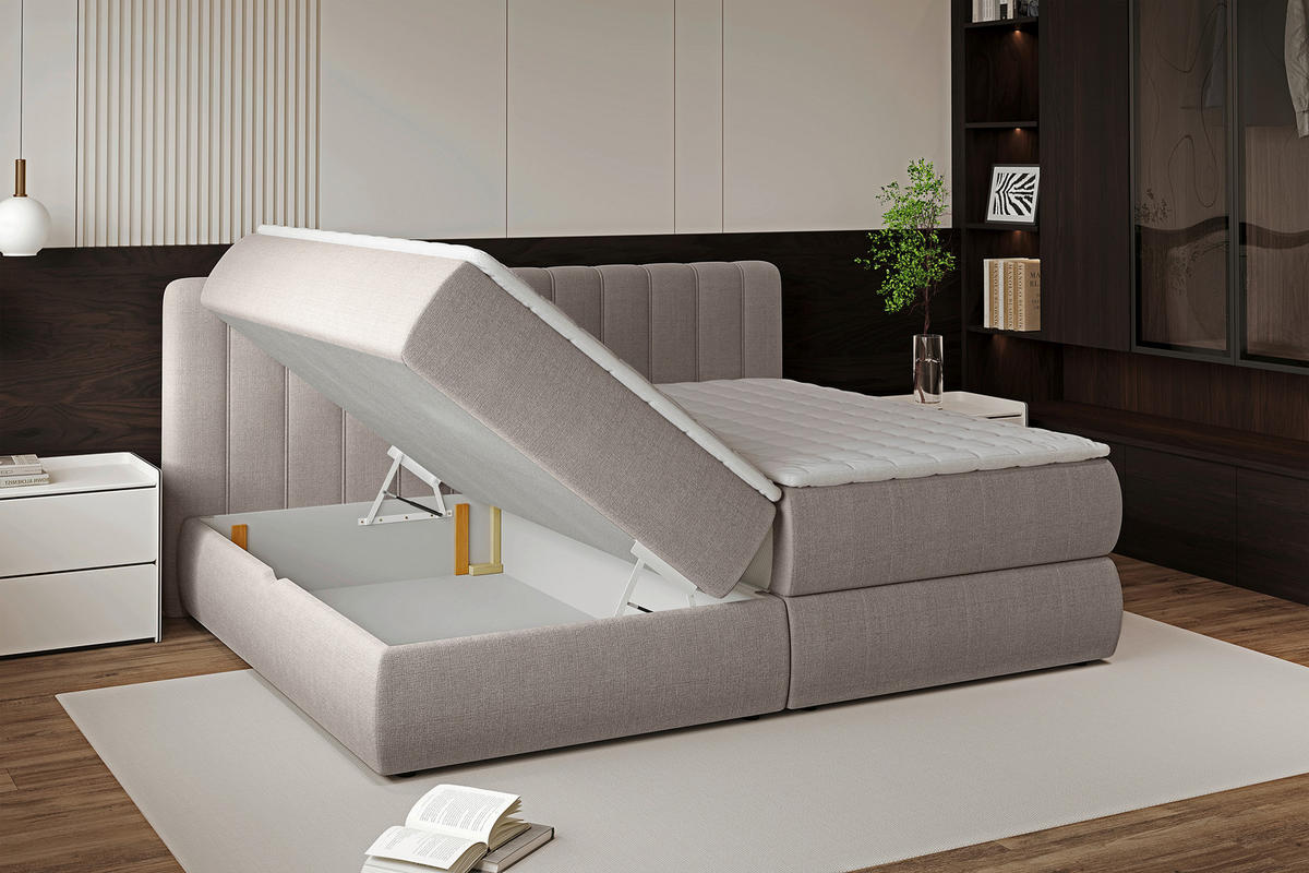 BOXSPRINGBETT 240/200 cm  in Taupe  - Taupe/Schwarz, Design, Kunststoff/Textil (240/200cm) - Chameo