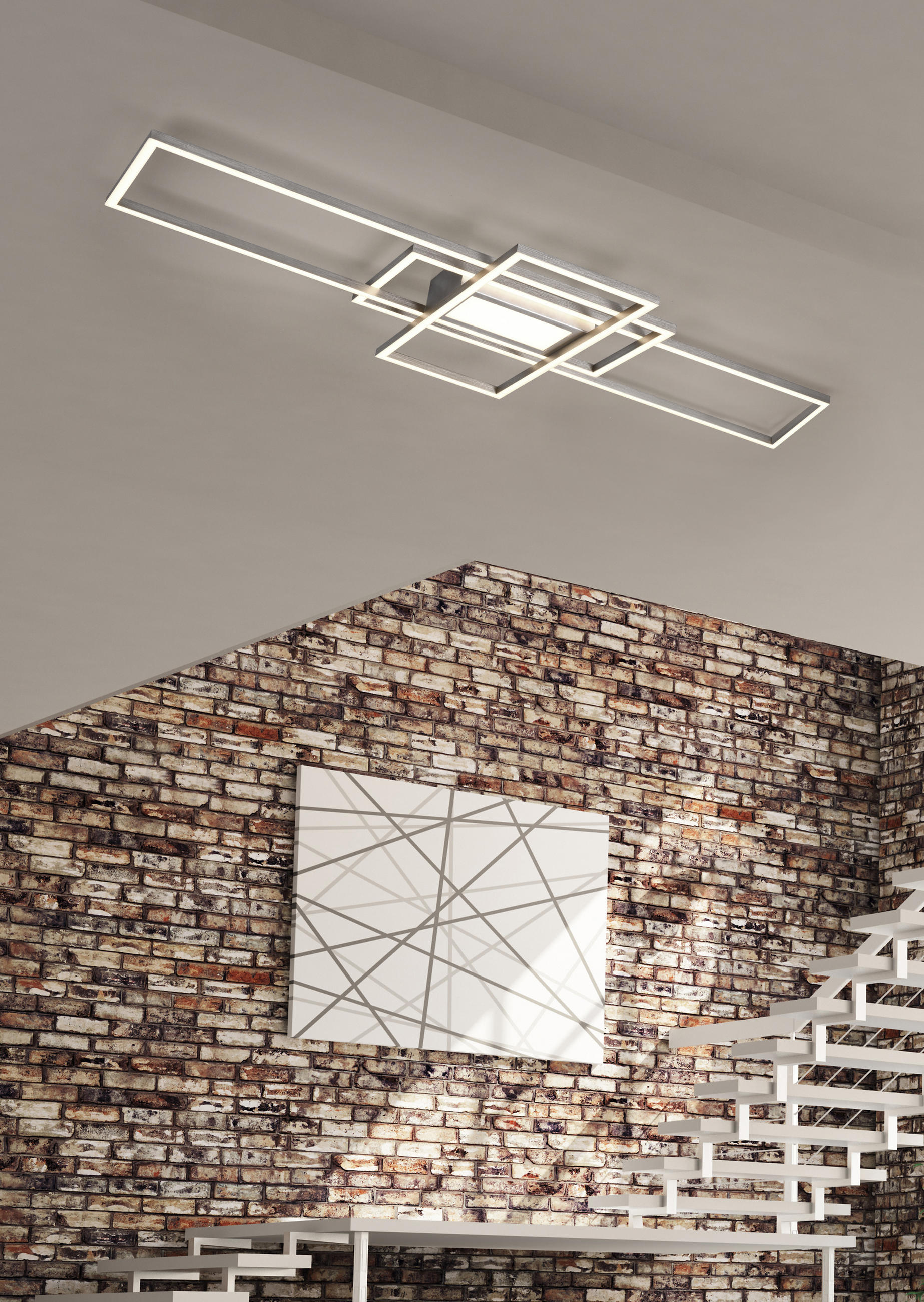 LED-DECKENLEUCHTE 105/42/6,5 cm   - Nickelfarben, Design, Metall (105/42/6,5cm) - Novel