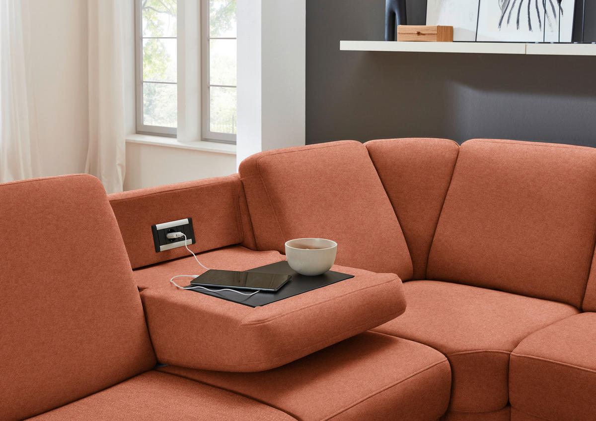ECKSOFA  in Flachgewebe Rostfarben  287/269 cm  - Rostfarben/Schwarz, KONVENTIONELL, Textil/Metall (287/269cm) - Beldomo System