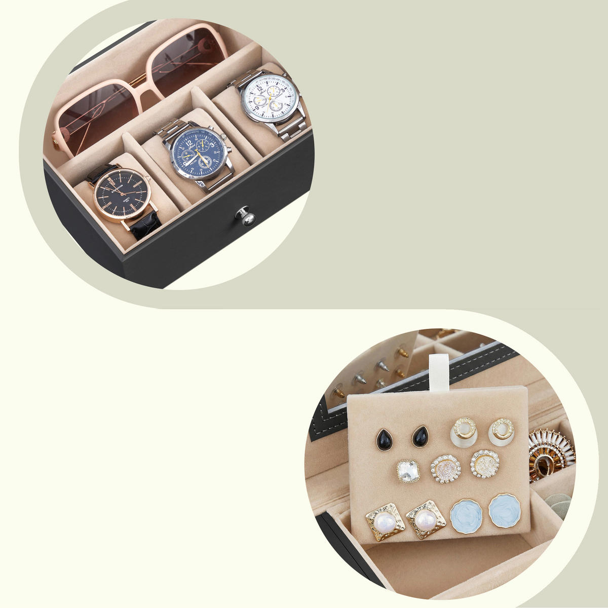 SCHMUCKKÄSTCHEN - Beige/Schwarz, Trend, Leder/Holzwerkstoff (26/32/15,6cm) - Boxxx