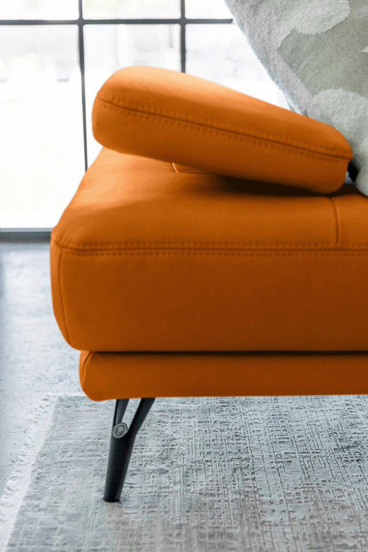 ECKSOFA JOOP! STUDIO in Echtleder Orange  180/301 cm  - Schwarz/Orange, KONVENTIONELL, Leder/Metall (180/301cm) - Joop!