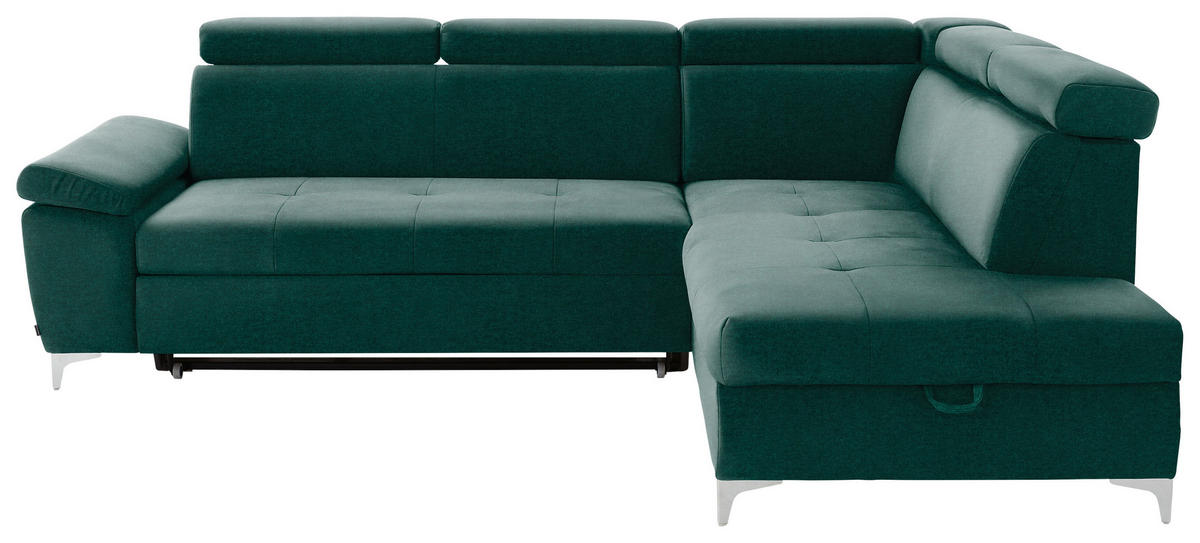 ECKSOFA Grün Samt  - Chromfarben/Grün, KONVENTIONELL, Textil/Metall (271/206cm) - Carryhome