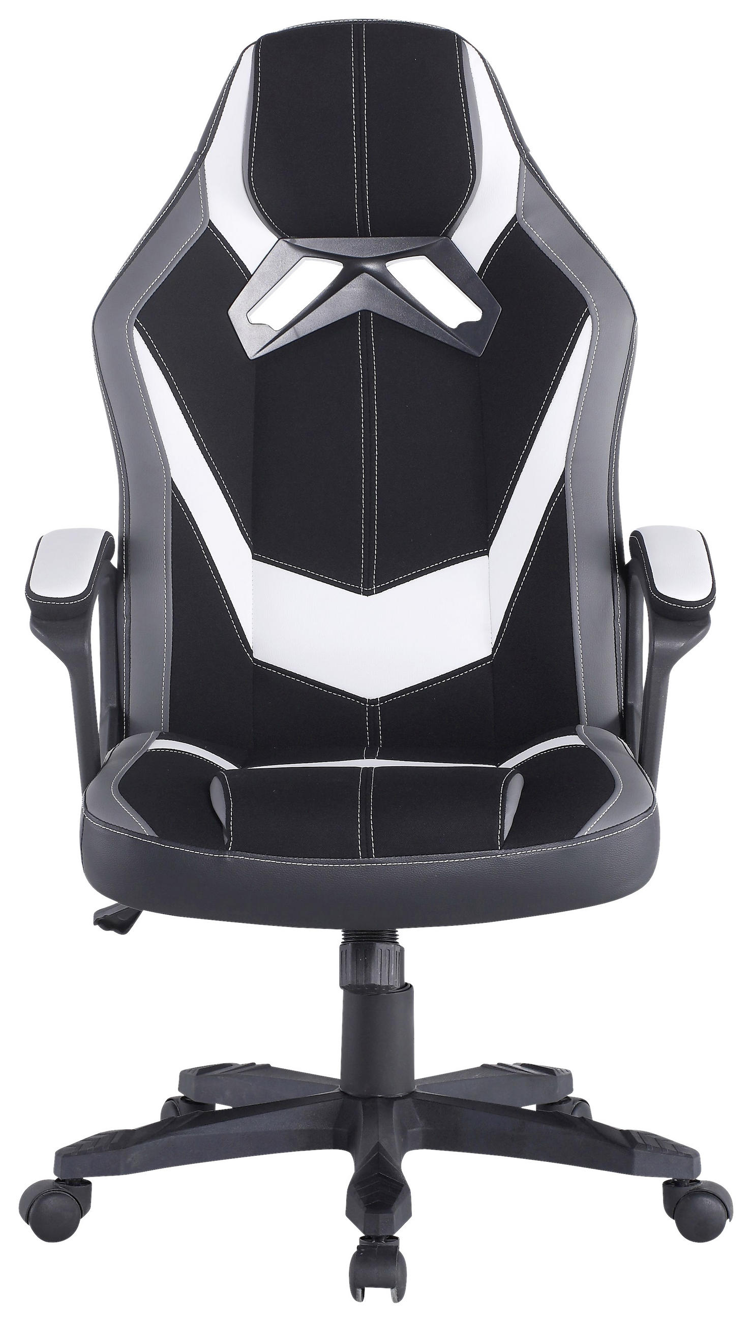 GAMINGSTUHL in Lederlook, Mikrofaser Grau, Schwarz, Weiß - Schwarz/Weiß, Design, Kunststoff/Textil (64,5/112-122/69cm) - Livetastic