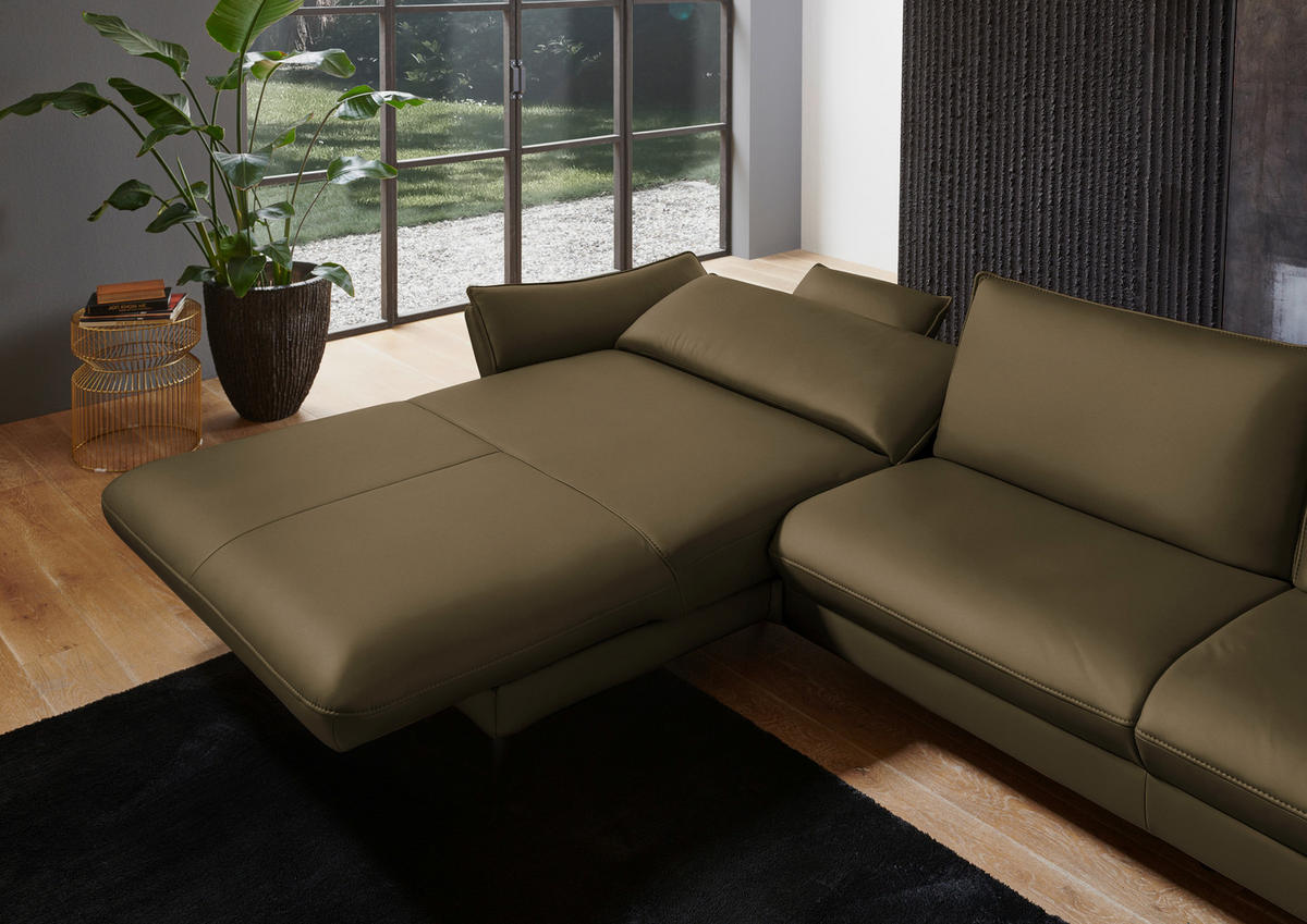 ECKSOFA in Echtleder Olivgrün  - Schwarz/Olivgrün, Design, Leder/Metall (172/334cm) - Valdera