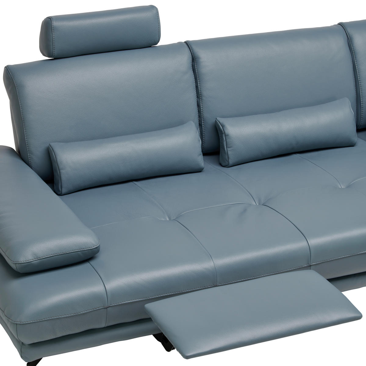 ECKSOFA in Echtleder Graublau  - Graublau/Schwarz, Design, Leder/Metall (187/273cm) - Celina Home