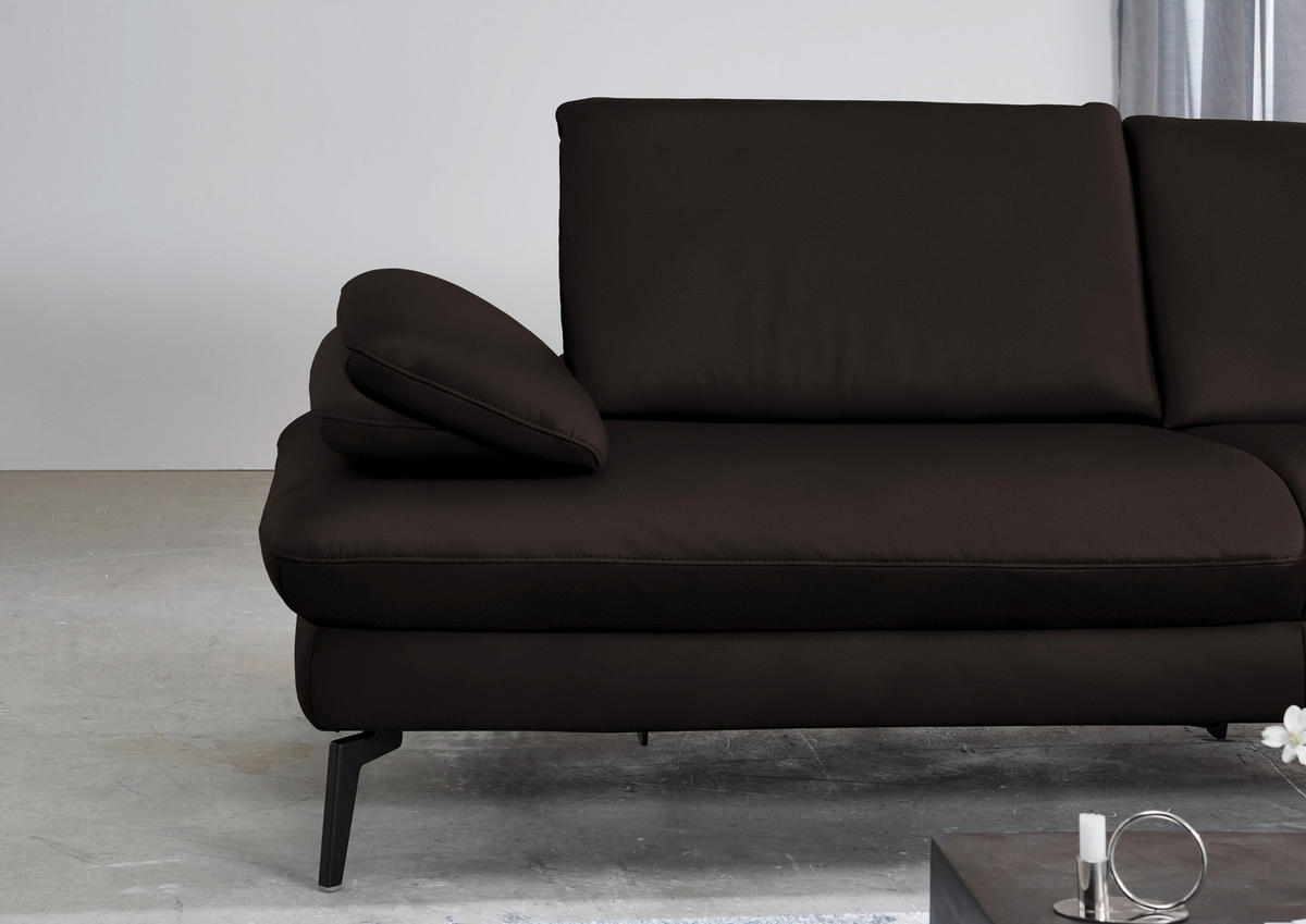ECKSOFA in Echtleder Dunkelbraun  - Dunkelbraun/Schwarz, Design, Leder/Metall (325/157cm) - Dieter Knoll