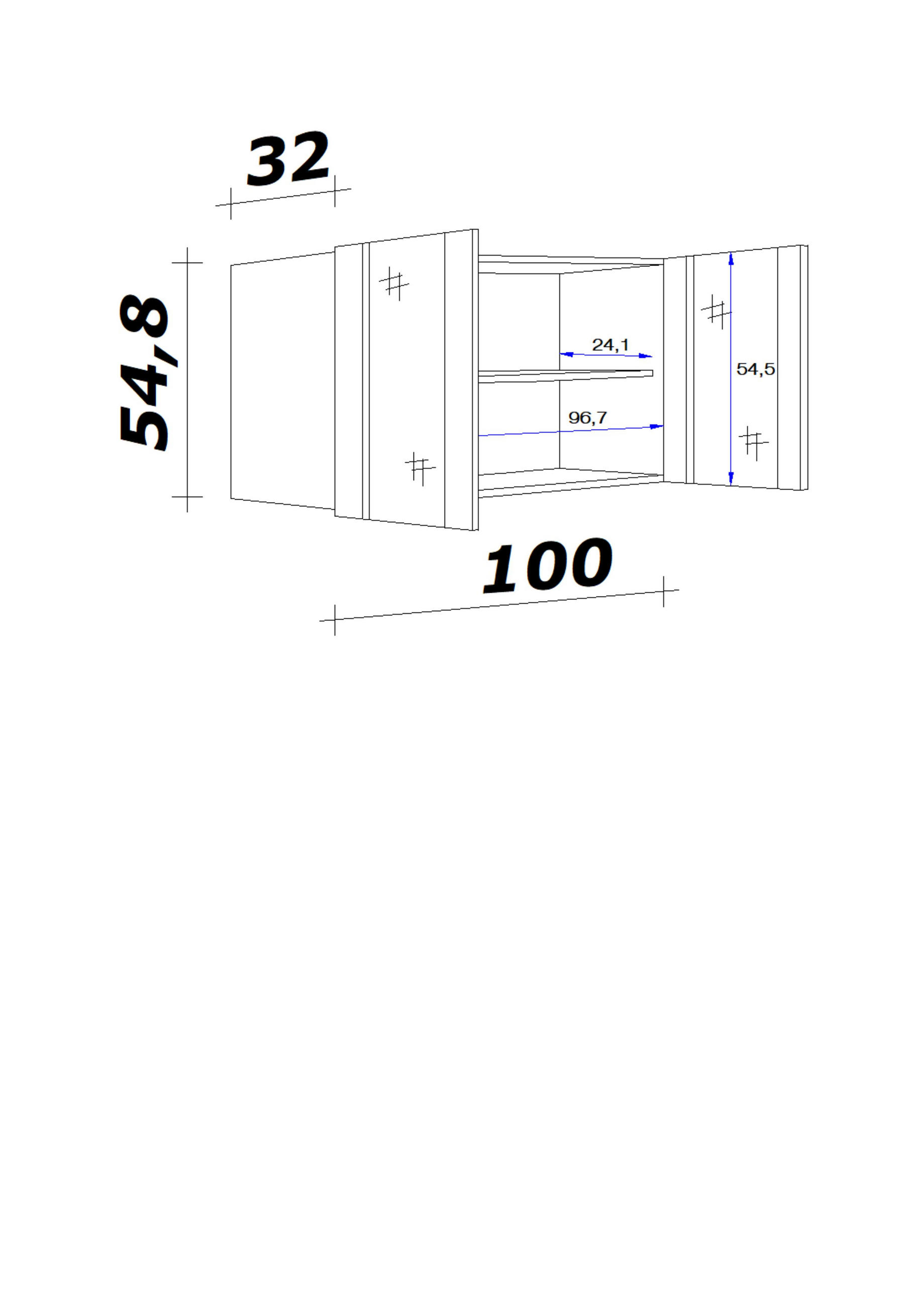 KÜCHENOBERSCHRANK 100/54,8/32 cm  in Weiß  - Edelstahlfarben/Weiß, Holzwerkstoff/Kunststoff (100/54,8/32cm) - FlexWell