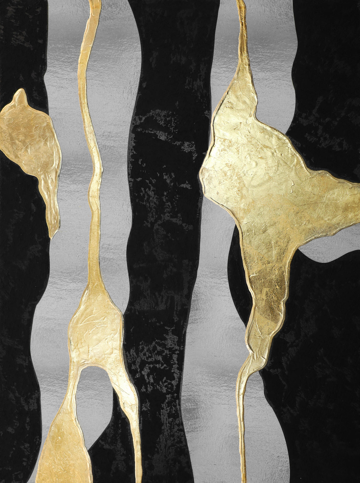 Monee Ölgemälde Grauweiß, Gold, Schwarz 88x118 cm