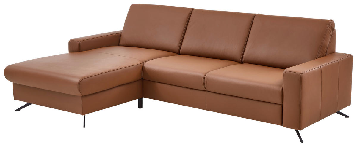 ECKSOFA in Echtleder Cognac  - Cognac/Schwarz, Design, Leder/Metall (165/267cm) - Lomoco