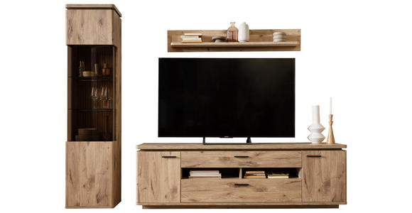 WOHNWAND 3-teilig  in Eichefarben  270/208/50 cm  - Eichefarben/Anthrazit, KONVENTIONELL, Glas/Holzwerkstoff (270/208/50cm) - Cantus