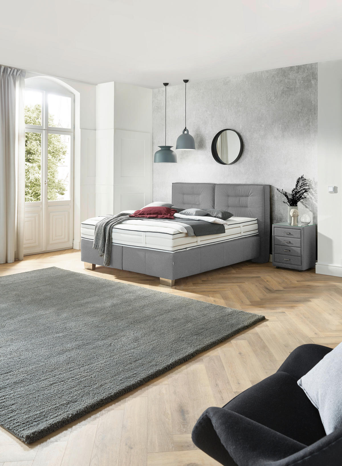 BOXSPRINGBETT 160/200 cm  in Hellgrau  - Chromfarben/Hellgrau, Konventionell, Textil (160/200cm) - Dieter Knoll