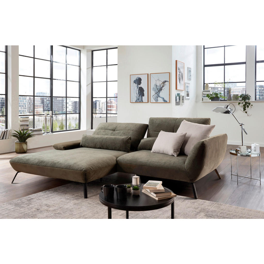 Thumbnail - Livetastic Ecksofa, Olivgrün, Textil, 2-Sitzer, L-Form, 273x191-207 cm, erweiterbar, Fußauswahl, Armteilvarianten, Hocke...