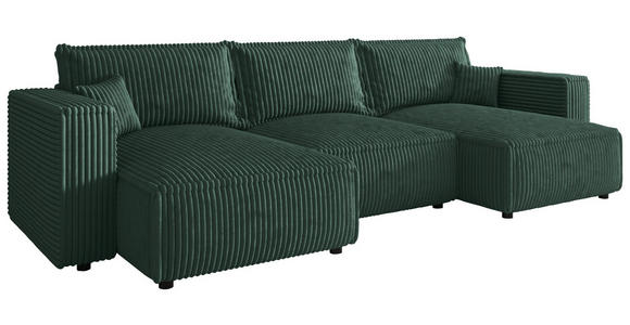 WOHNLANDSCHAFT Dunkelgrün Cord  - Dunkelgrün/Schwarz, MODERN, Kunststoff/Textil (153/350/153cm) - Xora