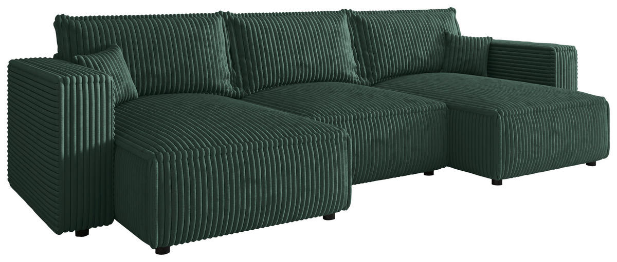 WOHNLANDSCHAFT Dunkelgrün Cord  - Dunkelgrün/Schwarz, MODERN, Kunststoff/Textil (153/350/153cm) - Xora