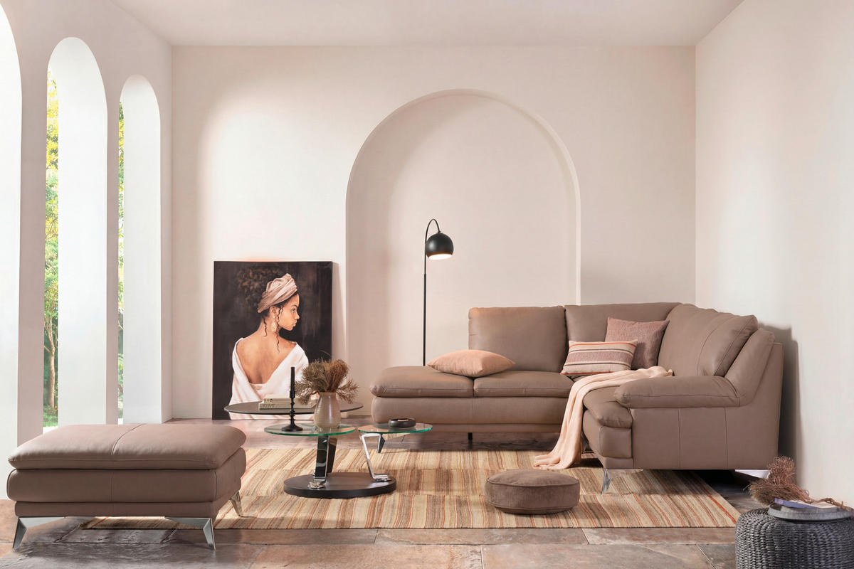 ECKSOFA  in Echtleder Beige  224/242 cm  - Chromfarben/Beige, Design, Leder/Metall (224/242cm) - Novel