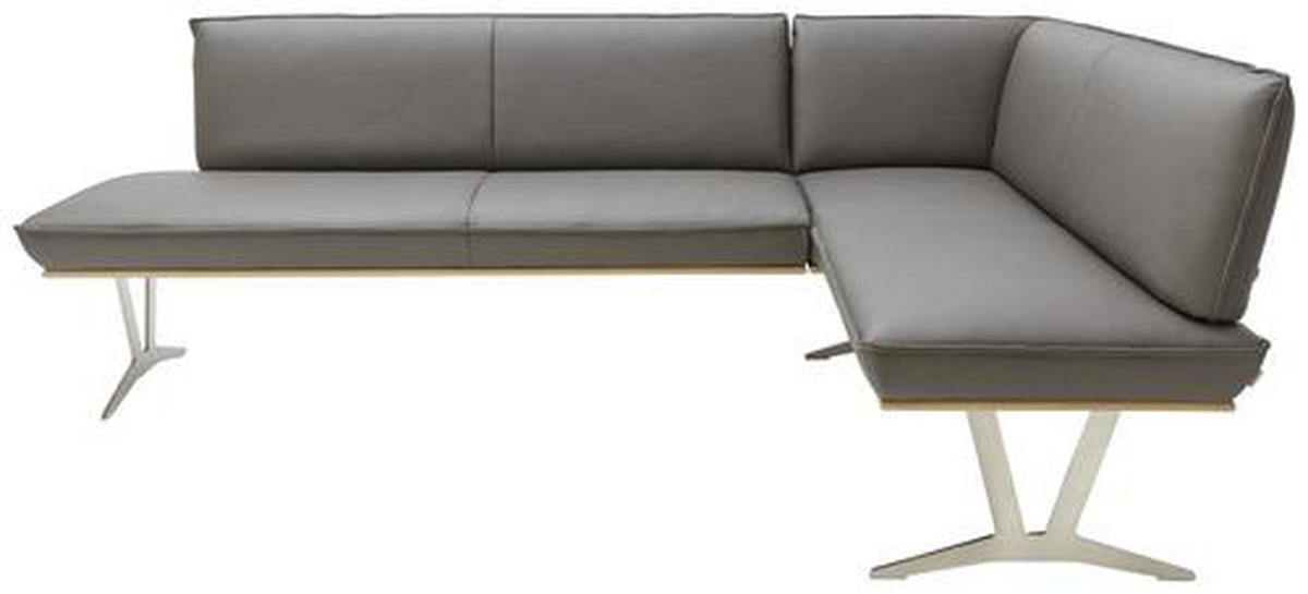 ECKBANK in Holz, Metall, Leder Schlammfarben, Eichefarben, Nickelfarben  - Edelstahlfarben/Schlammfarben, Design, Leder/Holz (237/162cm) - Ambiente