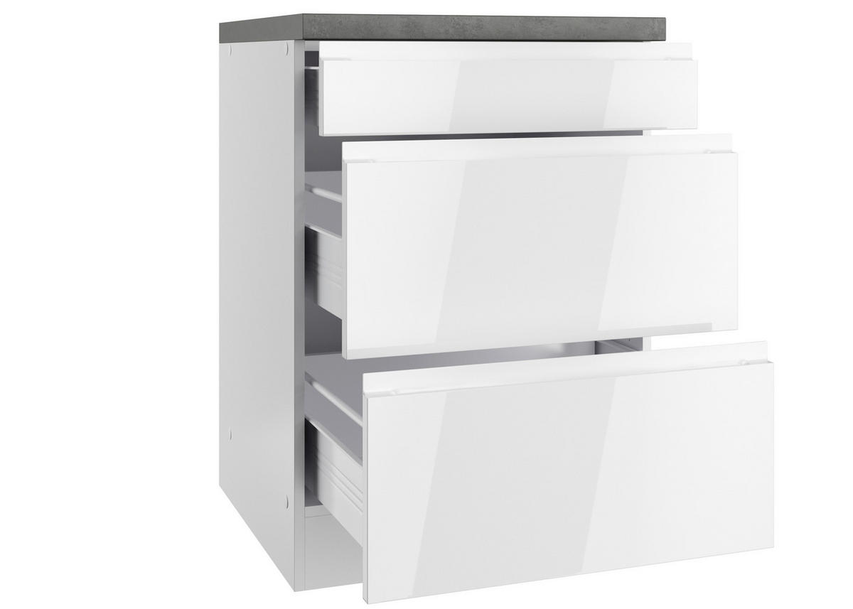 KÜCHENUNTERSCHRANK 60/86/60 cm  in Grau, Weiß, Weiß Hochglanz  - Weiß Hochglanz/Weiß, LIFESTYLE, Holzwerkstoff (60/86/60cm) - Held