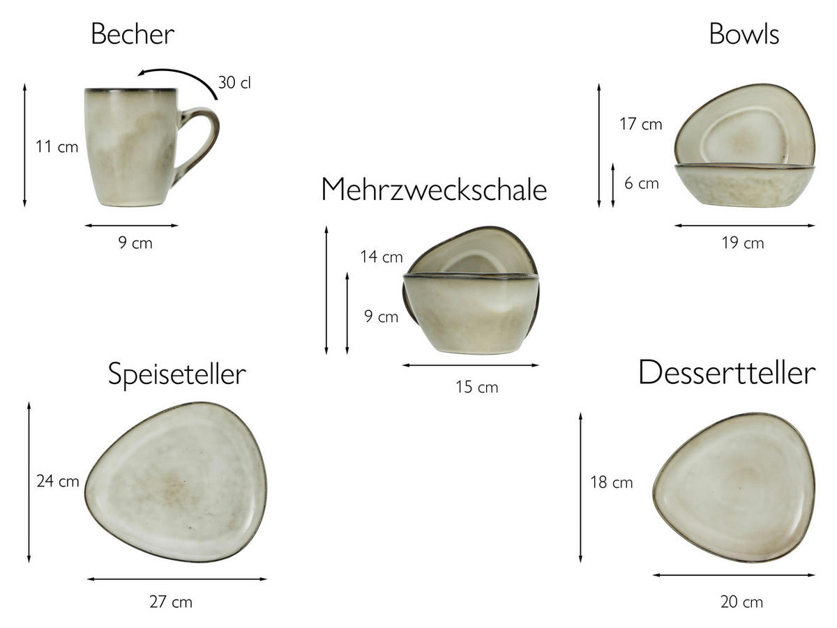 KOMPLETT SERVIS 10 delar  - sandfärgad, Trend, keramik (34/29,5/36cm) - Creatable