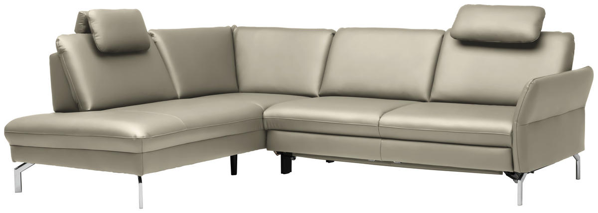 ECKSOFA in Echtleder Ecru  - Ecru/Alufarben, Konventionell, Leder/Metall (220/284cm) - Beldomo Premium