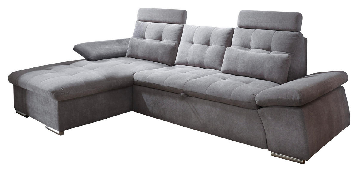 ECKSOFA Dunkelgrau Mikrovelours  - Dunkelgrau/Silberfarben, KONVENTIONELL, Kunststoff/Textil (170/268cm) - MID.YOU