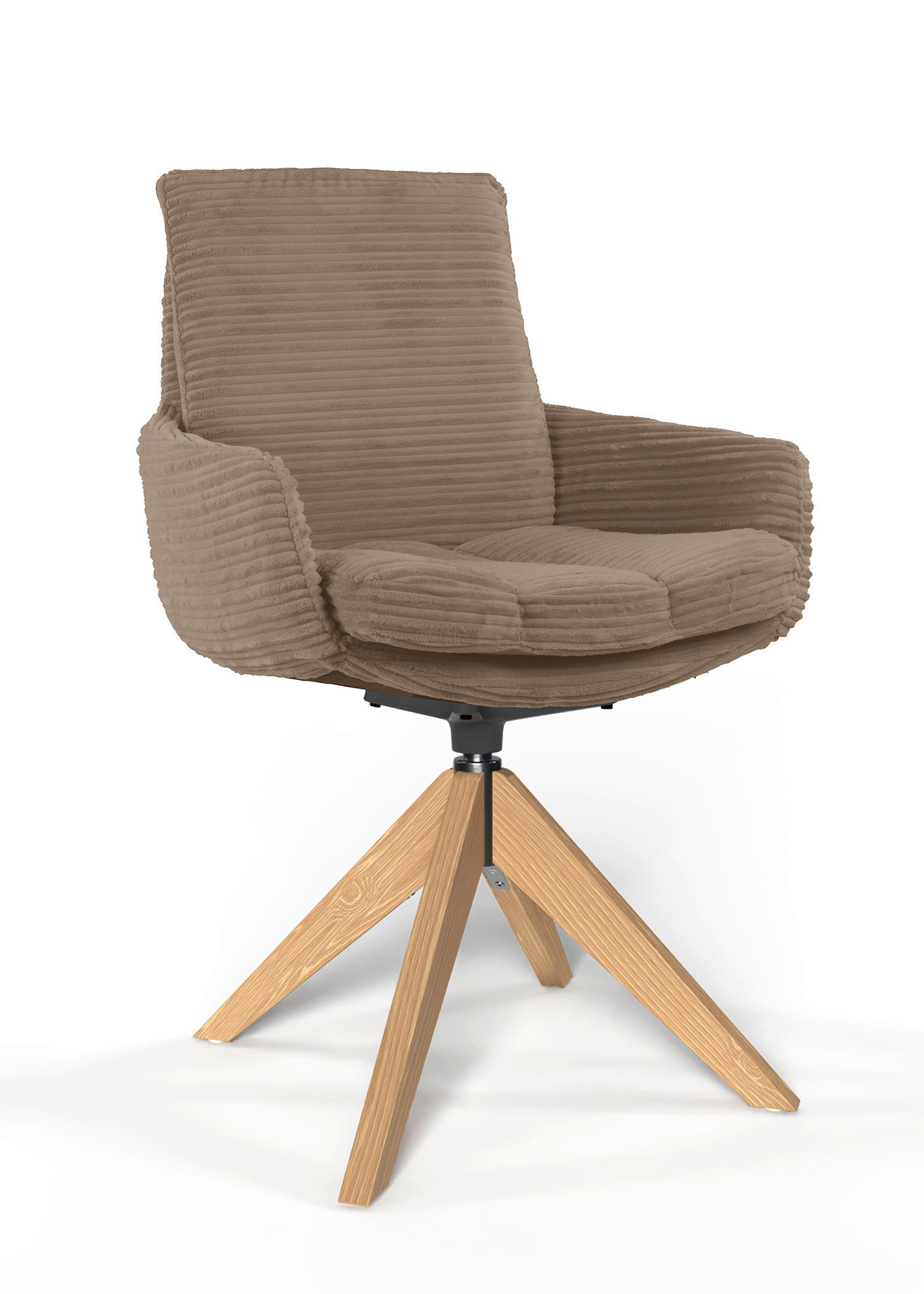 ARMLEHNSTUHL  Beinauswahl, Sitzfläche 360° drehbar, automatische Rückholfunktion, Stoff-/Lederauswahl gerippt  Hellbraun  - Hellbraun/Eichefarben, Design, Holz/Textil (60/91/62cm) - Valdera