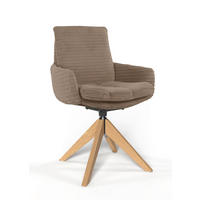 ARMLEHNSTUHL  Beinauswahl, Sitzfläche 360° drehbar, Stoff-/Lederauswahl gerippt  Hellbraun  - Hellbraun/Eichefarben, Design, Holz/Textil (60/91/62cm) - Valdera
