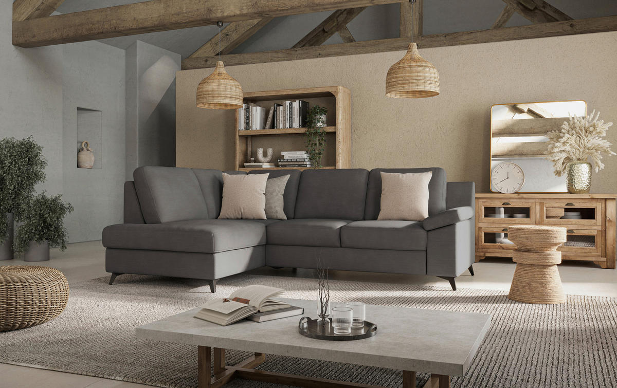 ECKSOFA in Flachgewebe Dunkelgrau  - Dunkelgrau/Schwarz, KONVENTIONELL, Textil/Metall (170/242cm) - Cotta