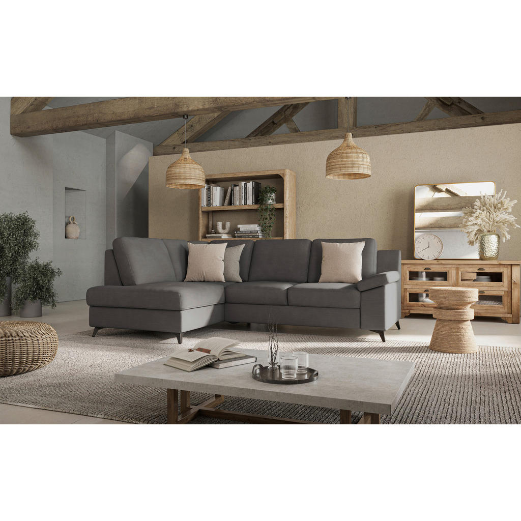 Thumbnail - Cotta Ecksofa, Dunkelgrau, Textil, 4-Sitzer, Ottomane links, L-Form, 242x170 cm, Stoffauswahl, Rücken echt, Armteil rech...