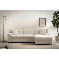 ECKSCHLAFSOFA  CAPRI 2 Creme Cord  - Creme/Schwarz, Basics, Kunststoff/Textil (241/146cm) - MID.YOU