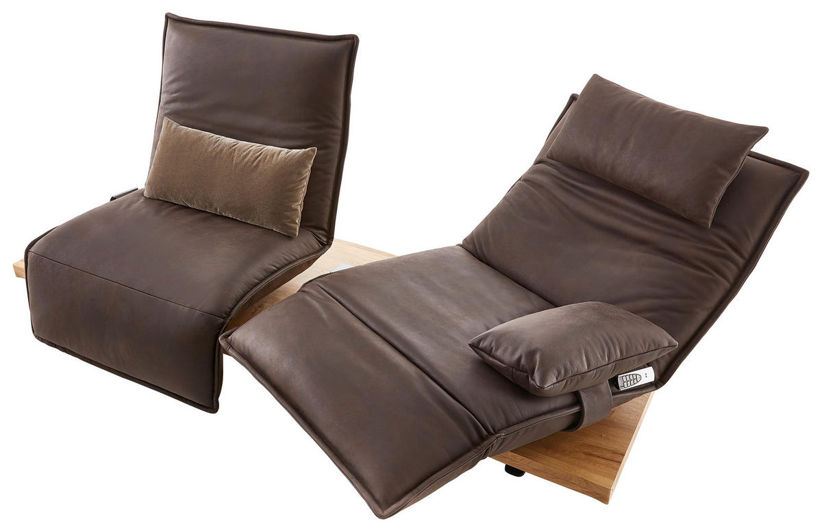 2-SITZER-SOFA in Mikrofaser Braun  - Eichefarben/Schwarz, Natur, Holz/Textil (240/63/115cm) - Koinor