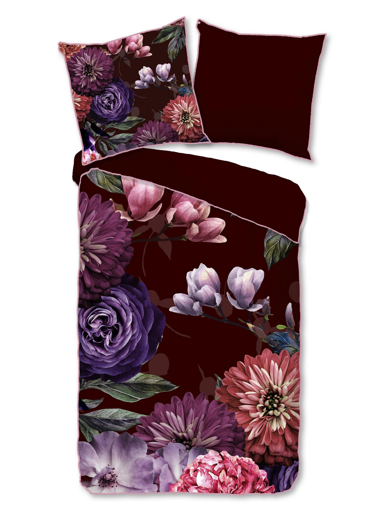 WENDEBETTWÄSCHE Bloomie Satin 155/220 cm  - Bordeaux/Rot, Natur, Textil (155/220cm)