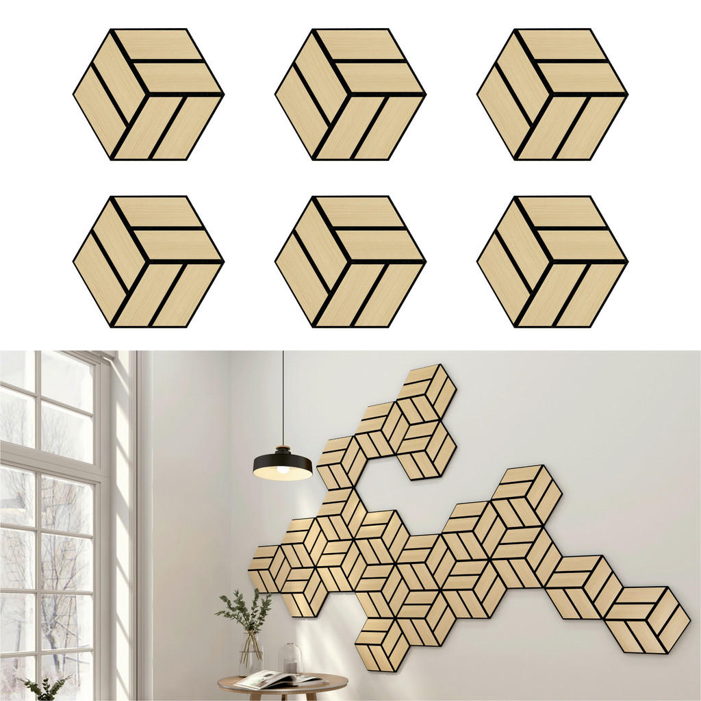 Thumbnail - Novel Akustikpaneel Sonido Single Hexagon, Eiche, Hellbraun, Kunststoff, Holzwerkstoff, Holz, 26x30 cm, FSC Mix, Montage...