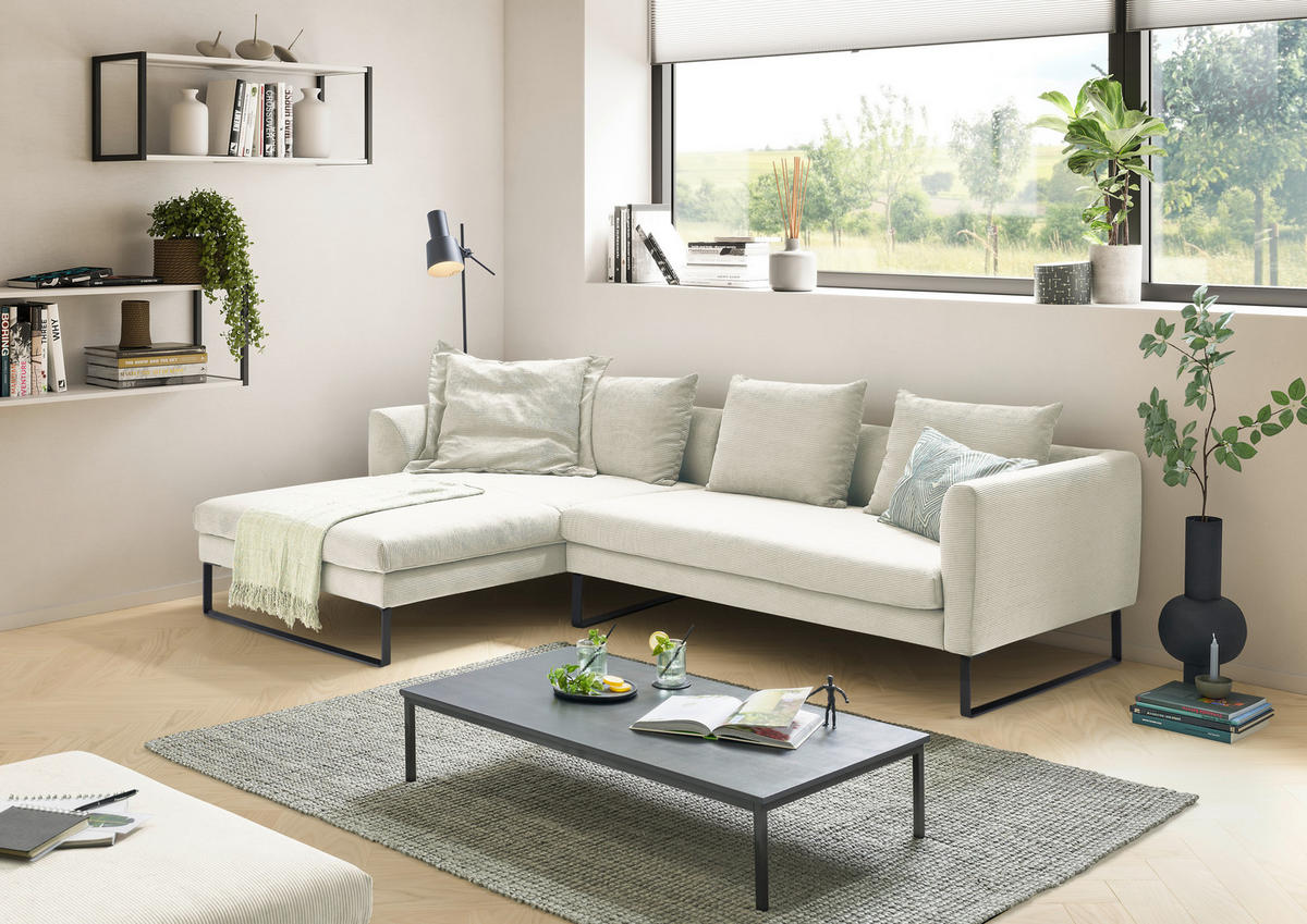 ECKSOFA in Cord Weiss  - Weiss/Schwarz, Konventionell, Textil/Metall (178/284cm) - Hom`in