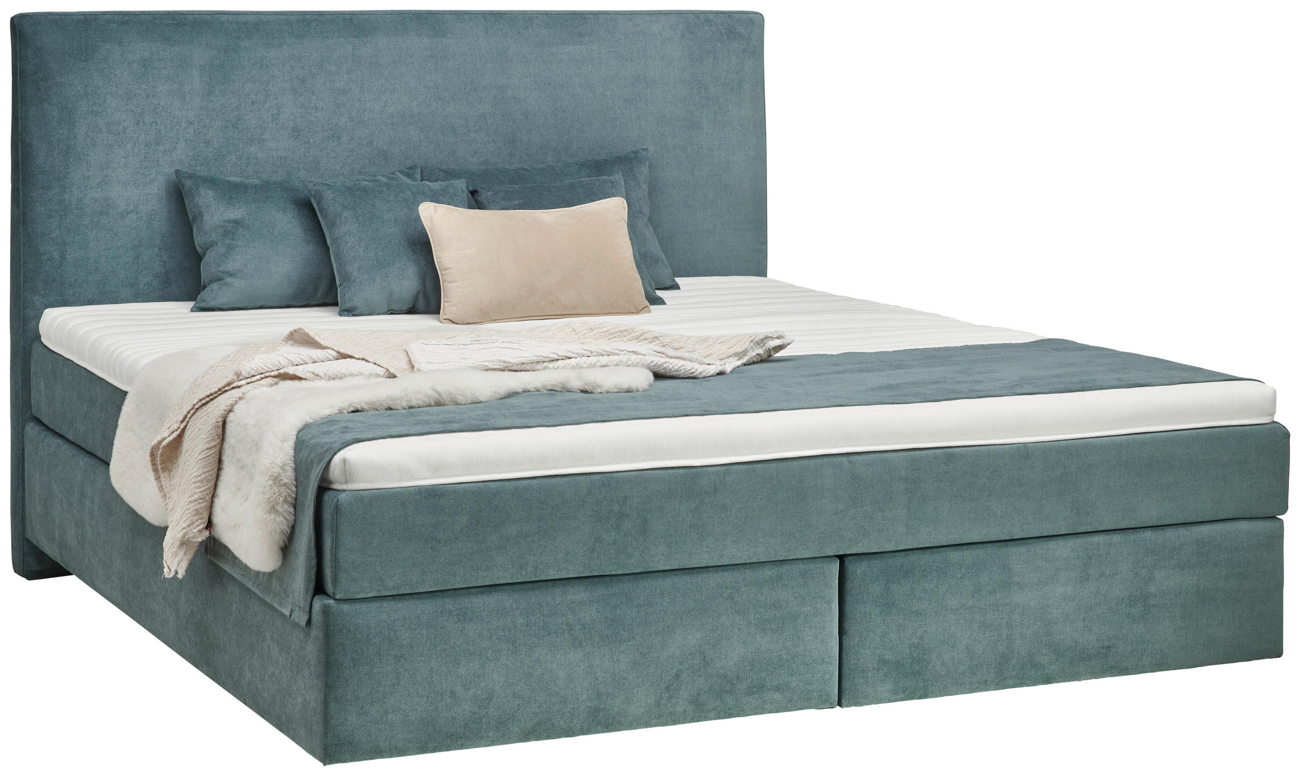BOXSPRINGBETT 180/200 cm  Azurblau  - Azurblau/Schwarz, Design, Kunststoff/Textil (180/200cm) - Hom`in