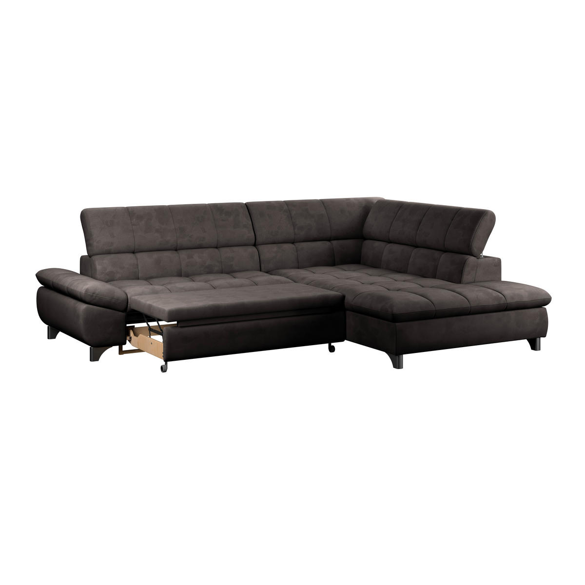 ECKSOFA Graubraun Chenille  - Chromfarben/Graubraun, KONVENTIONELL, Textil/Metall (312/234cm) - Livetastic